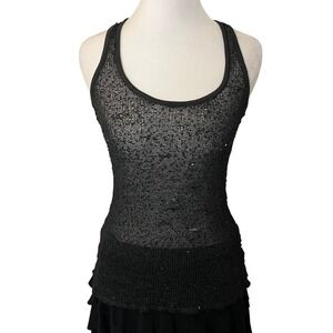 Sparkling Black Sequin Racerback Tank Top Evening Glamour